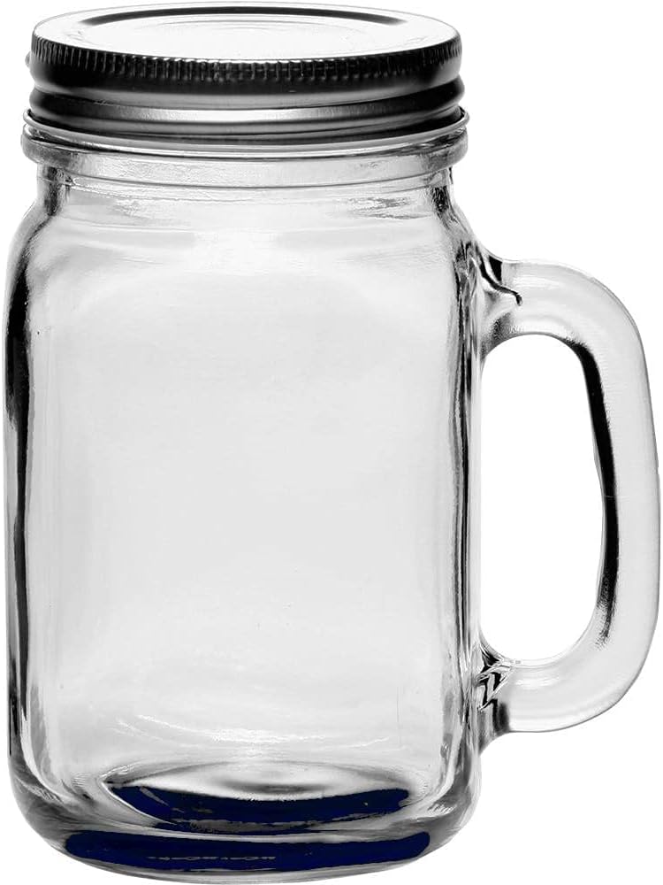 SAVE™ Mason Jar with Airtight Lid and with handle | Transparent Glass | 450 ml | Lid without hole