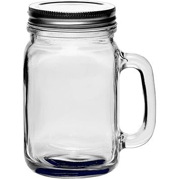SAVE Mason Jar with Airtight Lid and with handle | Transparent Glass | 450 ml | Lid without hole
