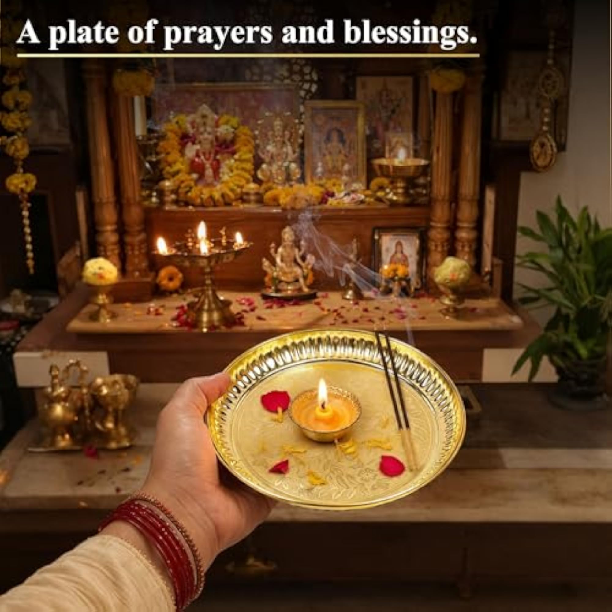 Handcrafted Brass Pooja Thali for Mandir & Home Temple