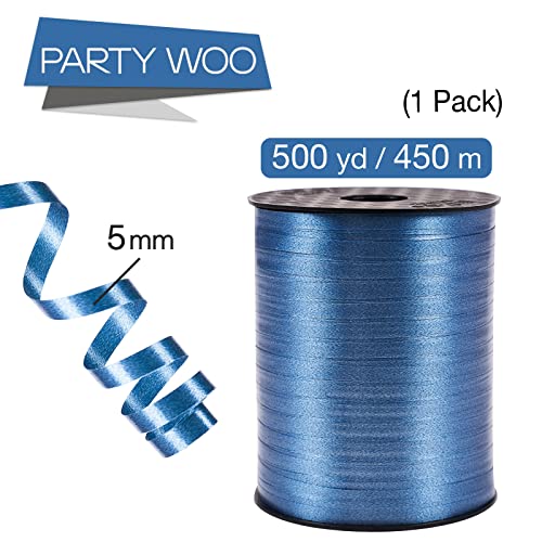 Image of PartyWoo Navy Blue Ribbon, 500 Yard, Curling String Balloon Thin Gift Ribbon for Gift Wrapping Balloons Presents Floral Graduation Christmas Birthday Wedding Party Decorations (1 Roll)