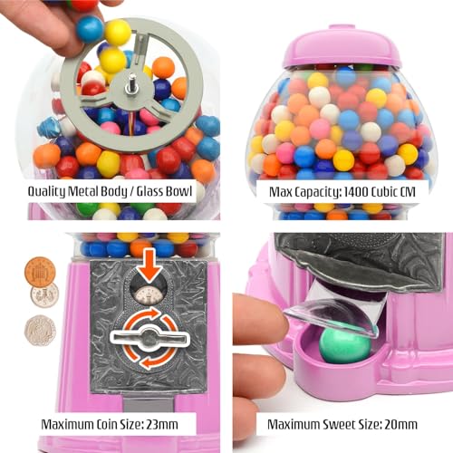 Machine à bonbons rétro rose de 28cm et tirelire intégrée - 8