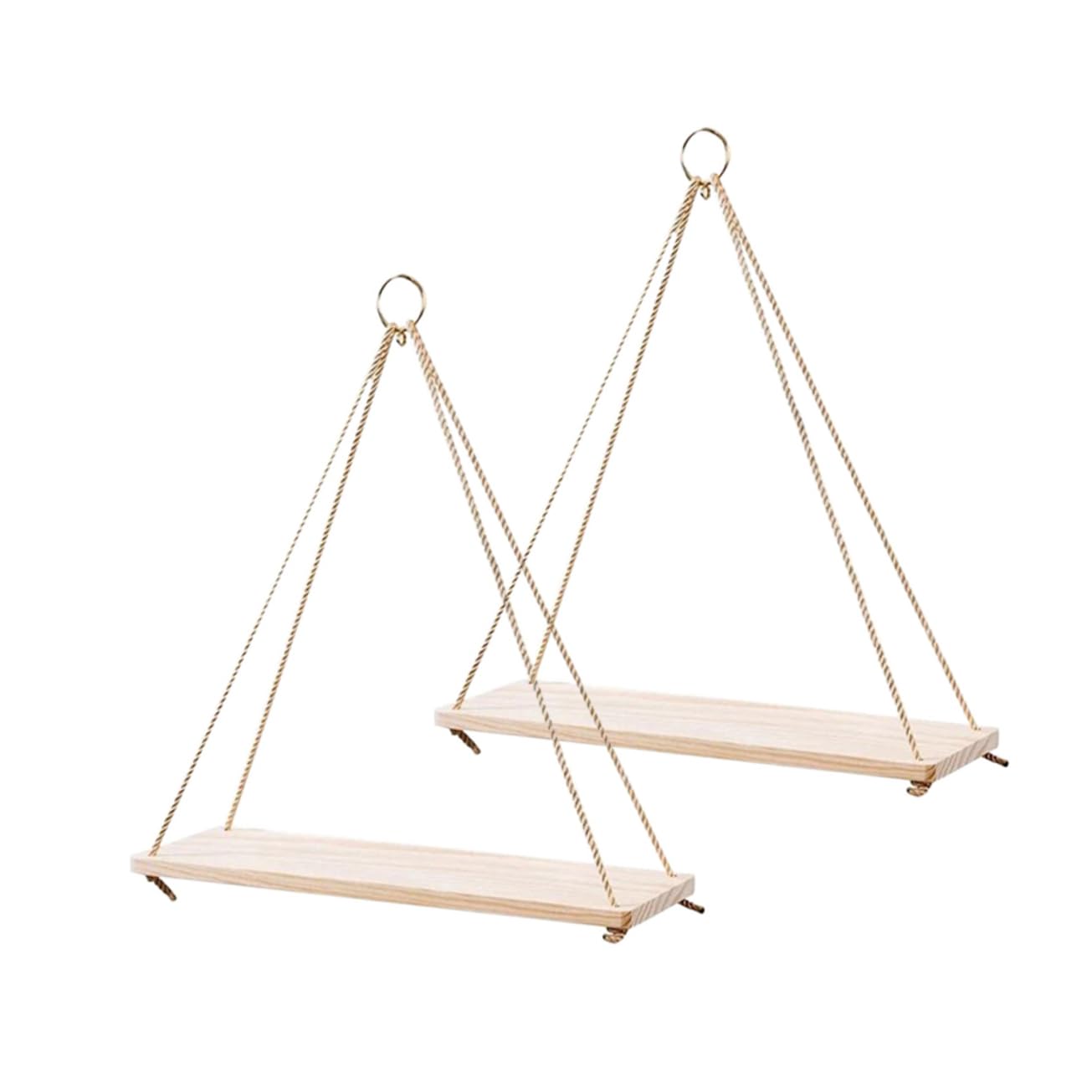 VOSAREA 2Pcs Sling Flower Pot Storage Rack Small Wooden Hanging Shelf with Rope for Wall Ornaments for Home Decor Shop Office Natural Finish