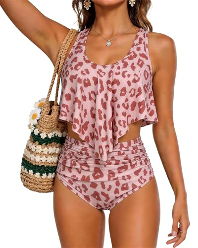 Image of Women High Waisted Bikini Swimsuit Flounce Vintage 2 Piece Bathing Suits