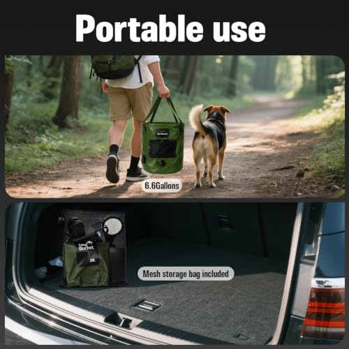 Ducha portátil para camping Goody King, bomba recargable 6000mAh, cubo plegable de 6.6 galones con calentador, cabezal de ducha filtrado, ideal para camping, senderismo y lavado miniatura 6