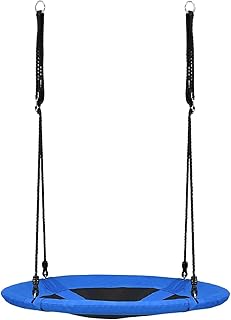 COSTWAY Nest Swing, Hanging Tree Swing Seat with Length Adjustable Ropes, Soft Seating, Kids Swing Set for Indoor Garden Playground, 150kg Capacity (Blue)