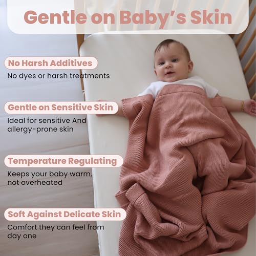 Image of 100% Organic Cotton Baby Knitted Blanket with Gift Box - Soft Toddler, Crib, Stroller Blanket - Neutral Swaddle and Receiving Blanket for Newborns, 30 inchx40 inch, Dusty Pink