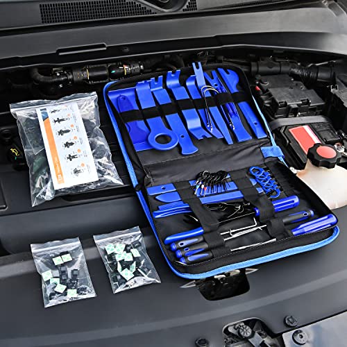 Gooacc 200Pcs Trim Removal Tool, Auto Push Pin Bumper Retainer Clip Set Fastener Terminal Remover Tool Adhesive Cable Clips Round Handle Crowbar Pry Kit Car Panel Radio Removal Auto Clip Pliers #TOP7