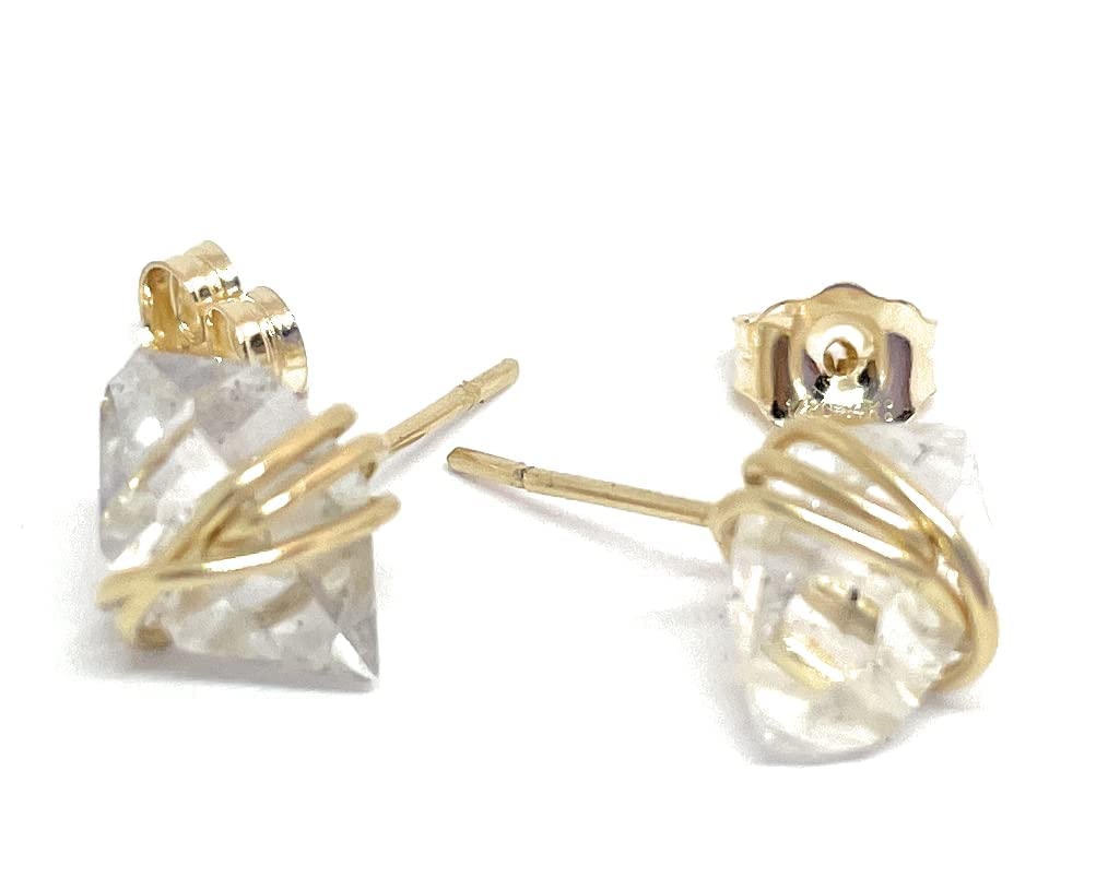 YAMI HUNT JEWELRY, Handmade Stud Earrings, Herkimer Diamond Quartz Stud, 14k Gold Filled, Herkimer Earrings, April Birthstone