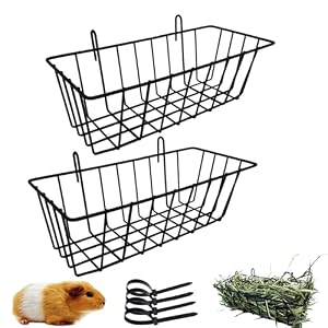 Rabbit Hay Feeder Rack Guinea Pig Hay Dispenser for Cage Hanging Metal Feeder Small Animals Hay Holder Manger for Rabbits Guinea Pigs Chinchillas Ferrets (Black – 2 in a Group)