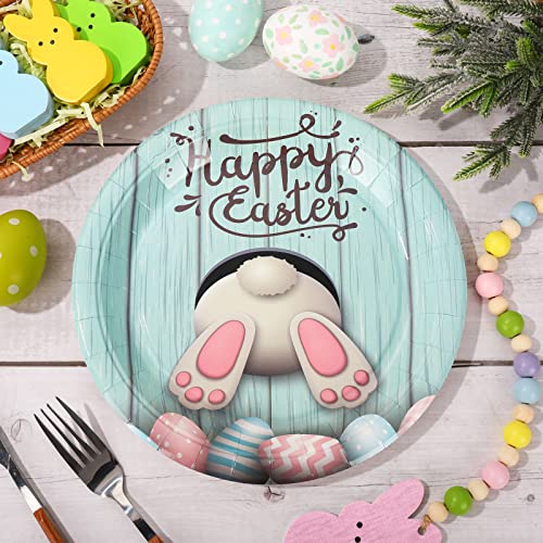 Whaline W6943 Easter Paper Plates Happy Easter Round Disposable Plates 9 Inch Cute Easter Egg Bunny Decorative Tableware For Easter Holiday Birthday Party Supplies Table Decorations thumb #3