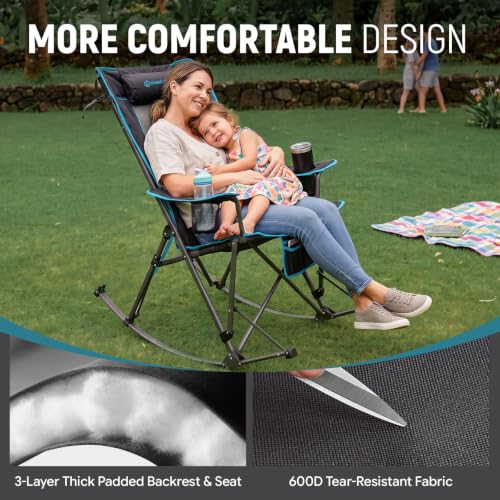 FUNDANGO Camping Rocking Chair Silla Mecedora de Camping Sobredimensionada Resistente 440 Libras con Acolchonado Plegable miniatura 4