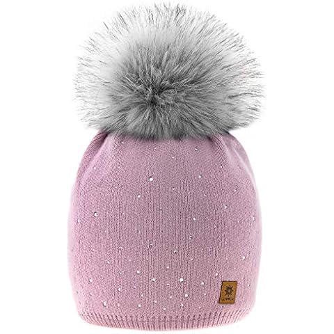 Set Scarf & Hat Women Winter Beanie Hat Knitted Hats Band Style Fleece Lining Pom Pom MFAZ Morefaz Ltd (Rose Pink Verona) Cover
