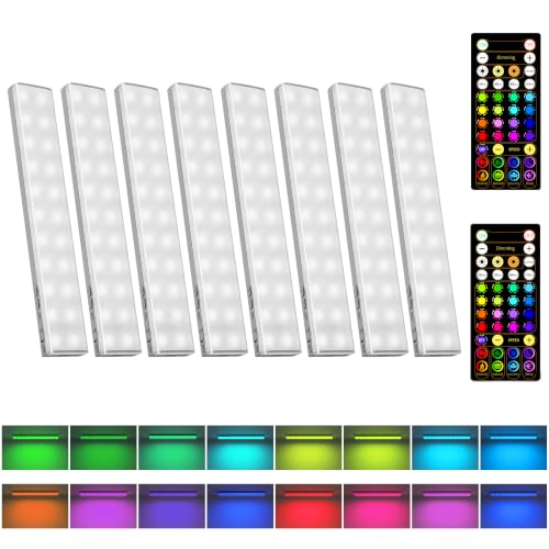 Image of EZVALO 80RGB Display Shelf Lights, LED Under Cabient Light with Remote | Color Changing, Wireless, Rechargeable, Magnetic, Timer & Dimmable, for Kitchen, Cabinet, Display Case, VR, 8Pack