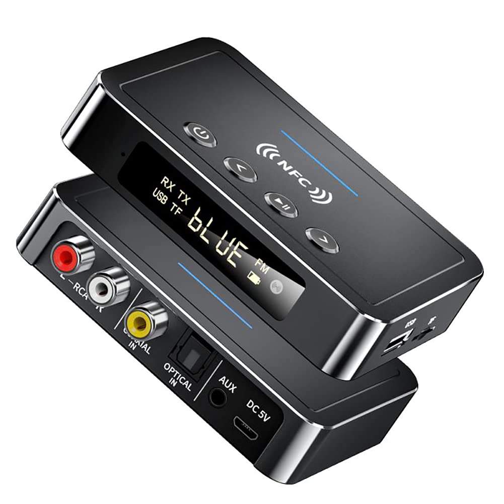 RSGK Trasmettitore Ricevitore 5.0 Compatibile Bluetooth FM Stereo AUX Jack da 3,5 Mm Chiamata Vivavoce Wireless Ottica RCA Adattatore Audio NFC TV