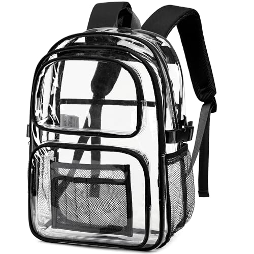 abshoo Large Heavy Duty Clear Backpack For School Bookbag Transparent Multi Pocket Backpacks (Black) by abshoo - Used condition - US$27.65