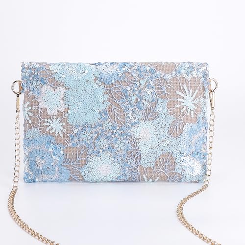 Image of Clutch Purses for Women, Envelope Package, Sequin Embroidered Flowers Straw Bag, Bohemian Handmade Handbags