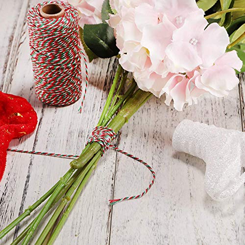barbante de padeiros verde, branco e vermelho, barbante de algodão de Natal para jardinagem, decoraç
