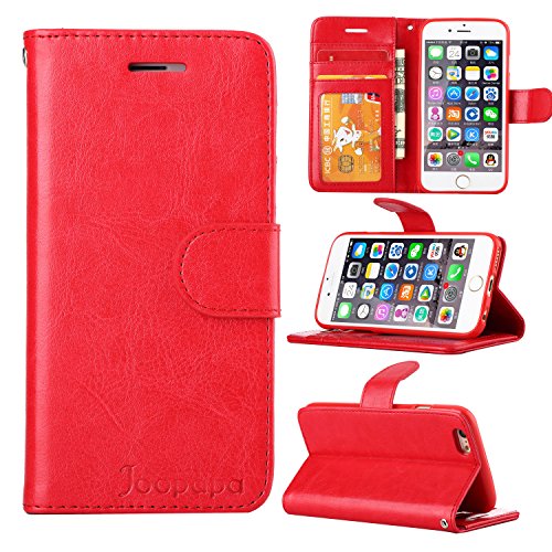 iPhone 6 Case, iPhone 6S Case,Joopapa iPhone 6/6S Wallet Case, Luxury Fashion Pu Leather Magnet Wallet Flip Case Cover with Built-in Credit Card/ID Card Slots for Apple iPhone 6/6s 4.7 Inch (Red)