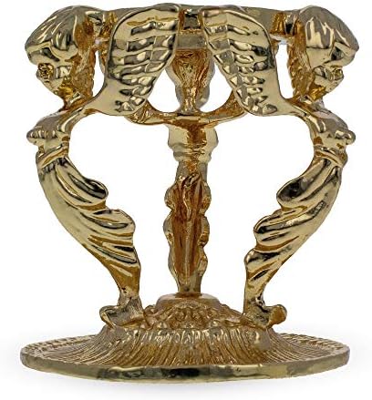 Miniatura 5 de BestPysanky Tres ángeles en pedestal de metal de tono dorado con soporte para huevo