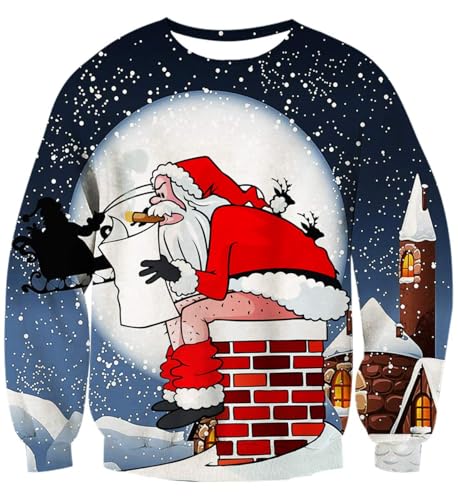 Idgreatim Unisex Ugly Christmas Crewneck Sweatshirt Novelty 3D Graphic Long Sleeve Sweater Shirt