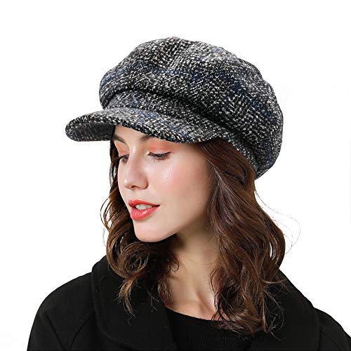 Panpacsight Womens Bert Newsboy Octagonal Cap Wool Visor Spring Hat For Girls Womens, Black #TOP2