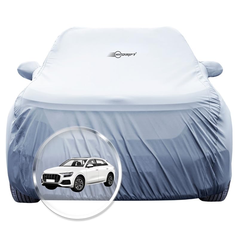 Image of NEODRIFT 'SilverTech' Car Cover for Audi Q8 (100% Water-Resistant, All Weather Protection, Tailored Fit, Precision-Fit & Breathable Fabric) (Colour: Silver)