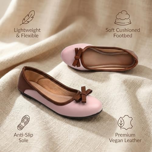 Image of Women's Bellies Bow Ballet Flats | Cushioned Ballerina Flats for Women | Belly Shoes in Pink, Beige & Green