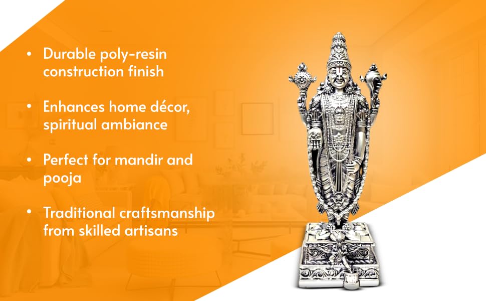 Image of Gold Art India Lord Tirupati Balaji Idol with Garuda Murti for Mandir Pooja Room Lord Vishnu Shree Venkateswara Swamy Srinivasa Statue God Balaji Home Decor Showpiece Gift Living Room (Silver Plated)