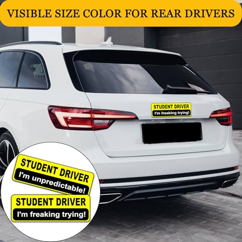 Image of NIMONA Student Driver Magnet for Car - Funny 2 Pack Please Be Patient Removable Magnetic Bumper Sticker Set - Reflective New Driver Safety Sign - Weather-Resistant - 10 x 4 inch (Yellow)