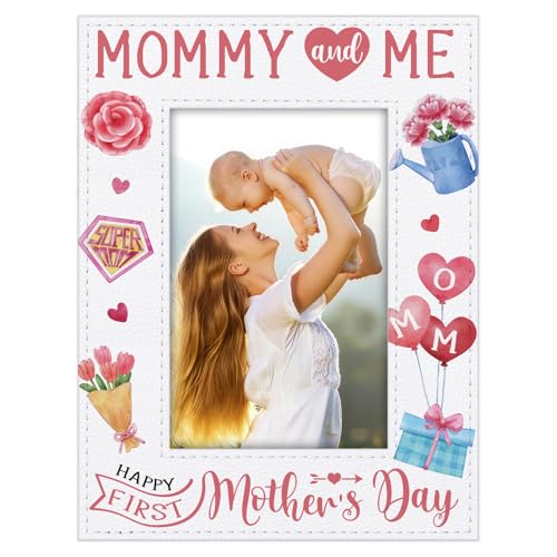 WaaHome First Mothers Day Gifts for New Mom - 5x7 Mommy and Me Happy 1st Mothers Day Picture Frame Mom to Be Gifts for First Time Expecting or Pregnant Moms New Born Baby Nursery Decor