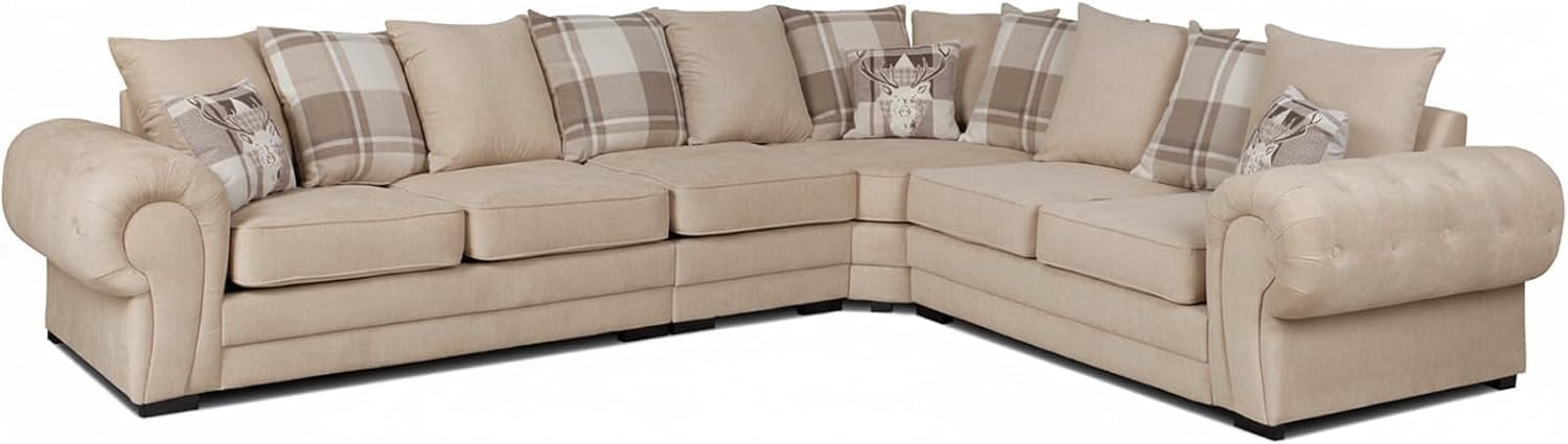 3 C 2 Corner Settee - Large Verona Left or Right Hand 6 Seater Sofa - Comfy Designer Scatter Back Cushions - Modular Dual Arm Corner Suites for Living Room Lounge Indoors Decor (Mink, Right Hand)