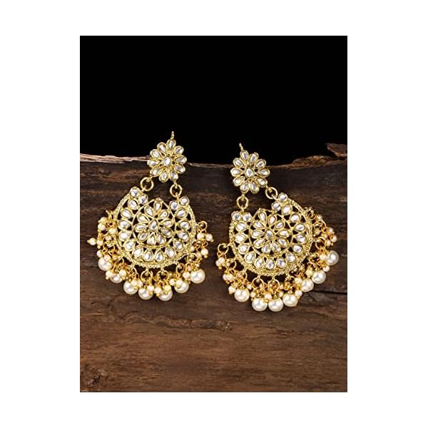 Zaveri Pearls Gold Tone Kundan & Pearls Dangle Earring For Women-ZPFK8661 - Image 5