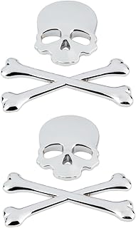 Vaguelly 2 Peças Decalques Decorativos Para Automóveis Adesivo De Carro Decalque De Metal Adesivo 3D Acessórios Prateados Emblemas De Carro Bandeira De Carro Crânio Decalque De Carro De