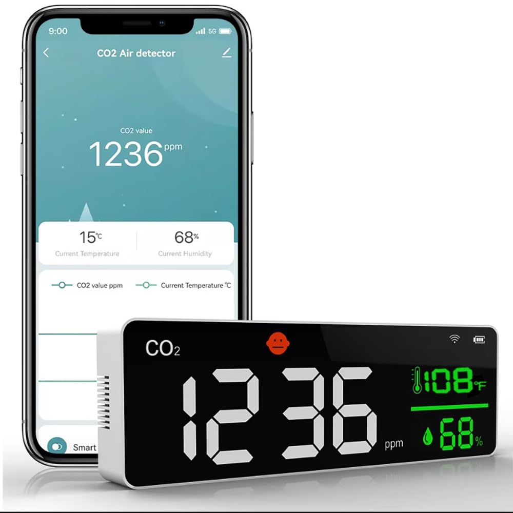 Detector de dióxido de Carbono con función de Alarma Monitor de Humedad y Temperatura del Aire Interior del hogar