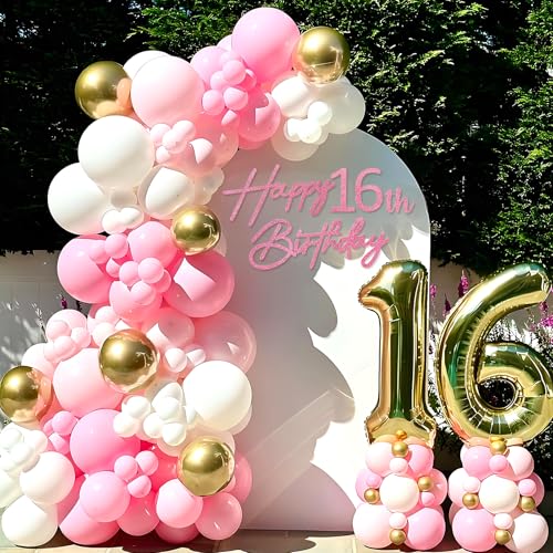 Image of Happy Birthday with 0-9 Numbers Sign for Backdrop - Glitter Felt Custom Age Happy Birthday Decal for Balloon Arch Birthday Decorations Baby Shower - Pink