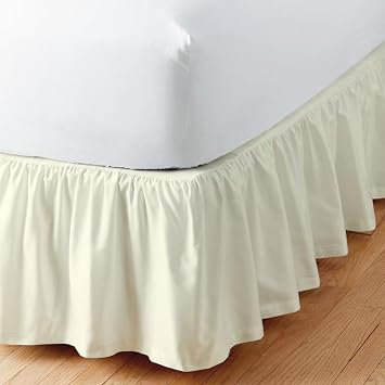 Rajlinen Ruffled Bed Skirt with Split Corners, Twin Dust Ruffle 12 inch Drop, 100% Microfiber Bedskirt with Platform Three Sided Coverage Ruffled Gathering Bed Skirts, Ivory