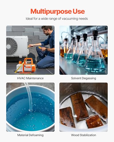 Image of VEVOR Vacuum Pump, 3.5 CFM 1 /4 HP, HVAC Single Stage Rotary Vane AC Vacuum Pump, for R134a R22 R410a Systems, with Oil Bottle, 1720 PRM, for Automotive Air Conditioner Maintenance Resin Degassing