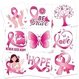 Konsait 96 PCS Breast Cancer Awareness Tattoos, Breast Cancer Ribbon Face Stickers Temporary Tattoos for Women Girls Hope Fight Breast Cancer Party Supplies Face Tattoo Accessories