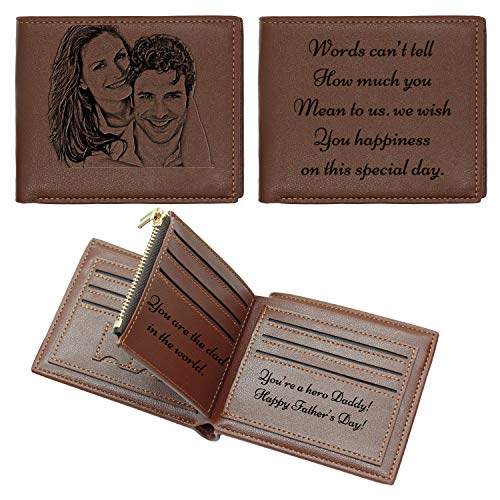 Preisvergleich Produktbild Aolun Foto Brieftasche Herren,Graviert Leder Brieftasche,Brieftasche Personalisiert für Vatertagsgeschenk,Freund, Ehemann, Vater, Sohn