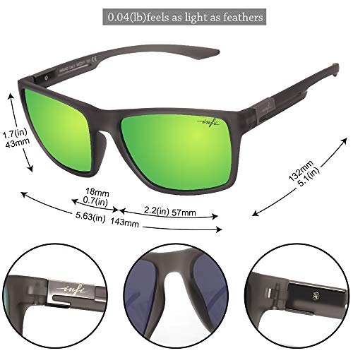 INFI Fishing Polarized Sunglasses for Men Women Driving Running Golf Glasses Green Mirrored UV Protection Designer Style Unisex (rubberized crystal grey) by INFI - Used condition - Image 2
