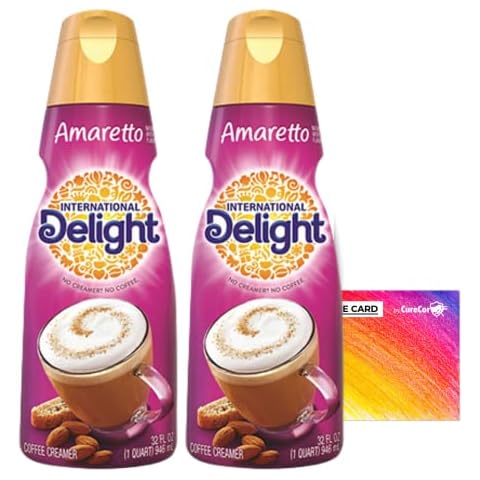 International-Delight Liquid Coffee Creamer.- Two (2) 32 fl oz Bottles of Creamy Smooth Delightful Coffee Creamer and One Authentic CureCor Collective Sticker! (Amaretto) Cover
