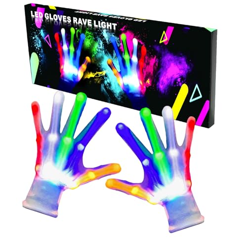 SLIUGLOVEUN Kids Toys LED Gloves Toys Gifts for Age 5-7 8-12 Years Old Boys Girls Kids Stocking Stuffers Halloween Costumes Light Up Gloves Ideal Gifts for Christmas Birthday Parties (Medium)