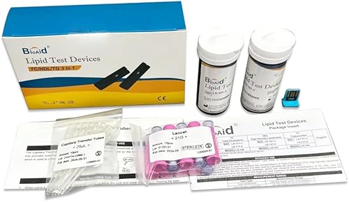 Bioaid - Tiras multiparámetros lipídicas 3 en 1, paquete de 10 unidades con 10 tubos capilares