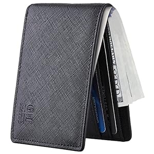 Gostwo Mens Slim Minimalist Front Pocket Wallet Genuine Leather ID Window Card Case(Cros Black)