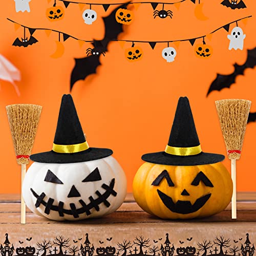 Halloween-Mini-Hexenhut Mini Hexenbesen Halloween Weinflasche Hüte Miniatur Besen für Halloween-Party, Tischdekorationen, Bastelarbeiten