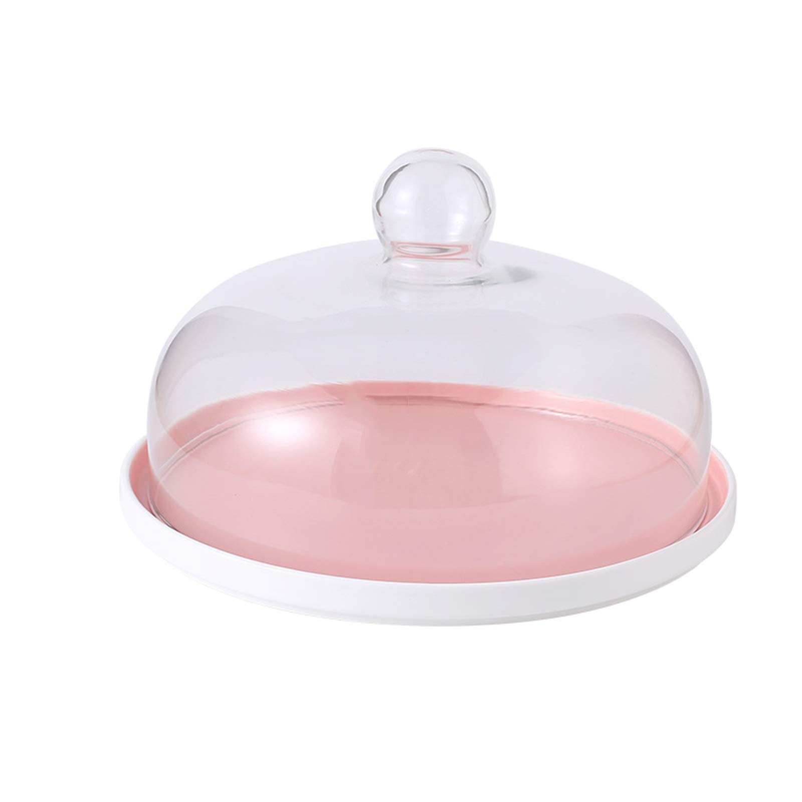 Steakteller, 28,5 cm Kuchenform und 26 cm Glasdeckel, Home-Party-Dessert-Display-Teller, Snack-Probierteller, staubdicht, transparente Abdeckung, Obstkuppel, Salatteller(Pink)
