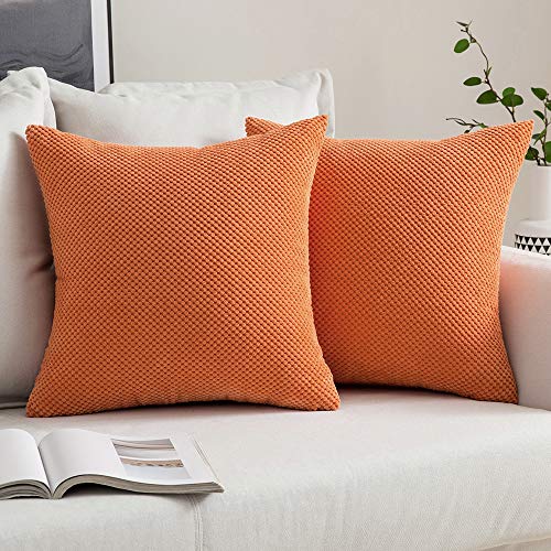 MIULEE 2er Set Granulat Kissenbezug Ananas Weiches Massiv Dekorativen Quadratisch Überwurf Kissenbezüge Kissen für Sofa Schlafzimmer 18“x18”, 45 x 45 cm Orange