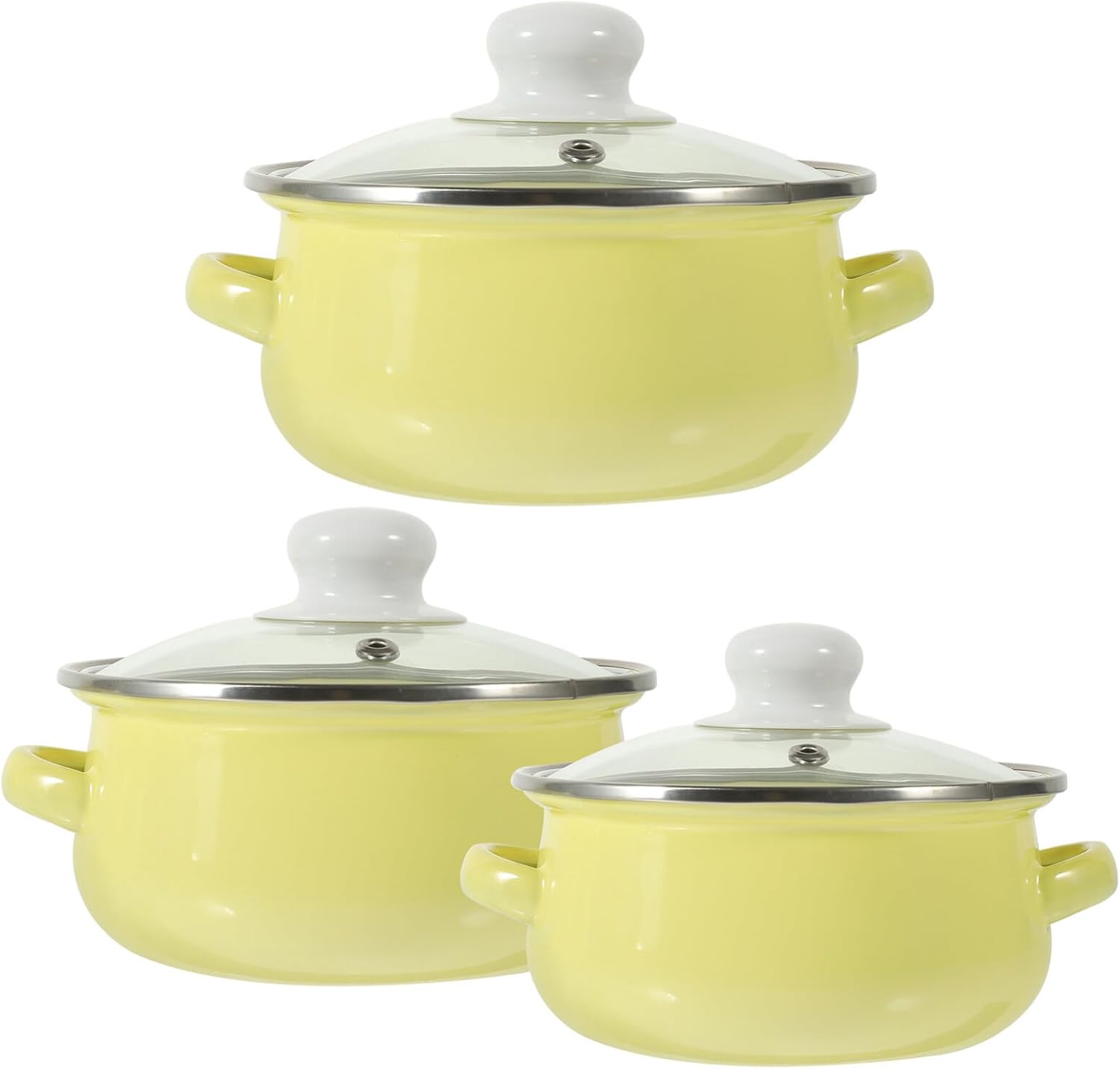 3pcs Retro Enamel Stockpot Set Stew Bean Cooking Pot with Lid Handle Vintage Thicken Soup Pot Kitchen Induction Stock Pot Deep Enamelware Yellow/128, 464895