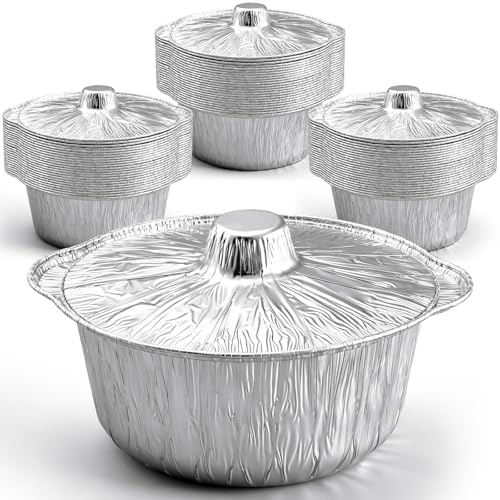 Ziliny 24 Pcs Disposable Aluminum Pot with Lid Foil,121.7 oz