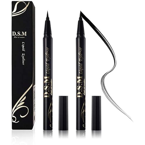 Waterproof Liquid Eyeliner Long Lasting&Smudgeproof Eye Liner 2 Packs Precise Eyeliner Pen for All Day with Slim Tip, Black